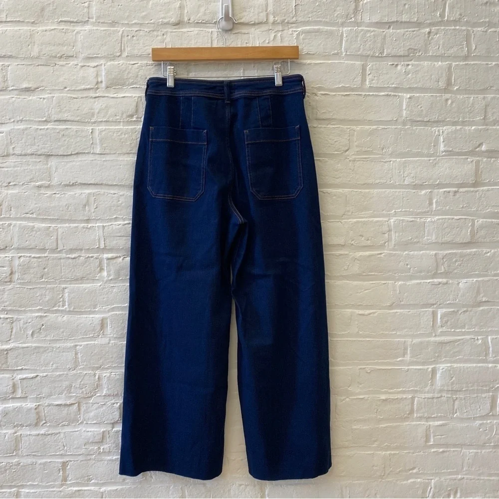 Anthropologie || High Rise‎ Wide Leg Raw Hem Trouser Jeans Dark Wash Blue 31